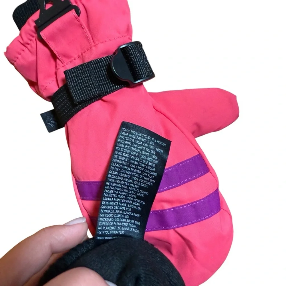 All in Motion Kids Pink Snow Mittens Waterproof Winter 4–7Y